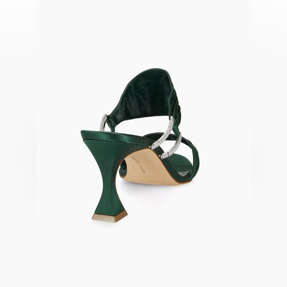 Manolo Blahnik Dark Green Gathered Satin Chinap 70mm open toe mules EU 37.5 - Picture 4 of 12